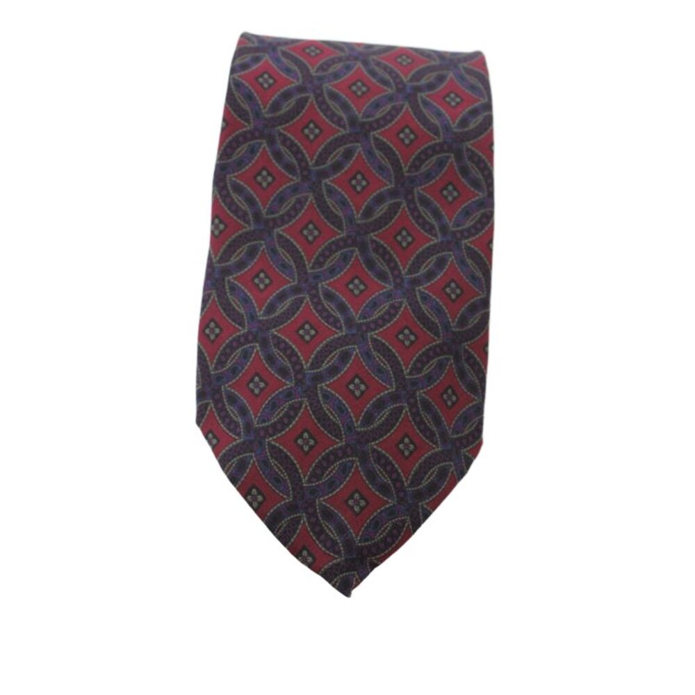 Barneys New York Silk Geometric Print Classic Shirt Tie Red Blue 56in.